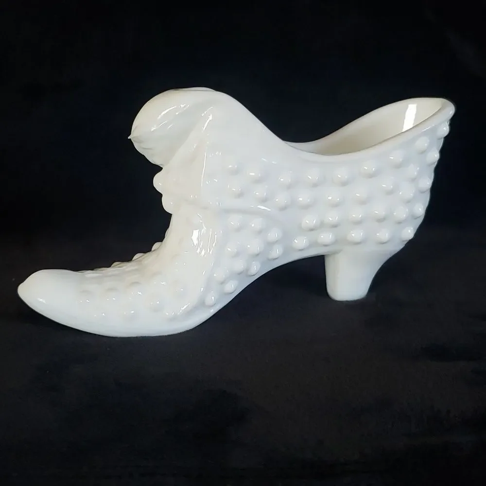 Vintage White Milk Glass Hobnail Victorian Shoe